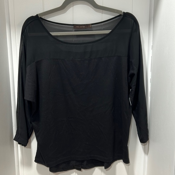 The Limited Tops - The Limited black shirt with sheer panel and back buttons